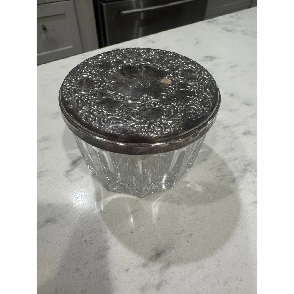 vintage Towle sterling silver and glass vanity powder jar